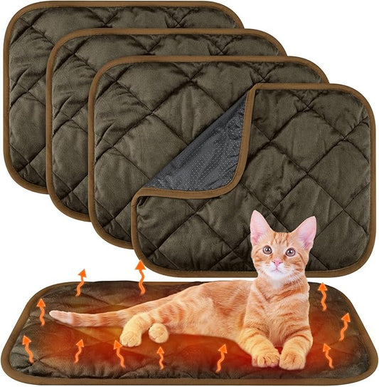 4 Pack Self Heating Cat Pad Self Warming Dog Mat Reflects Body Heat Extra Warm Thermal Pet Pad Washable Dog Cat Bed Crate Bed Mat Blanket(Coffee Color,16 x 20 Inch)