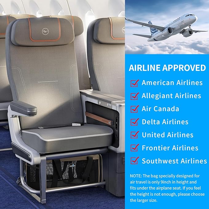 Airline Approved Expandable Pet Carrier for Small Cats, Collapsible Travel Bag with 600D Oxford, Safety Lock Zipper,S