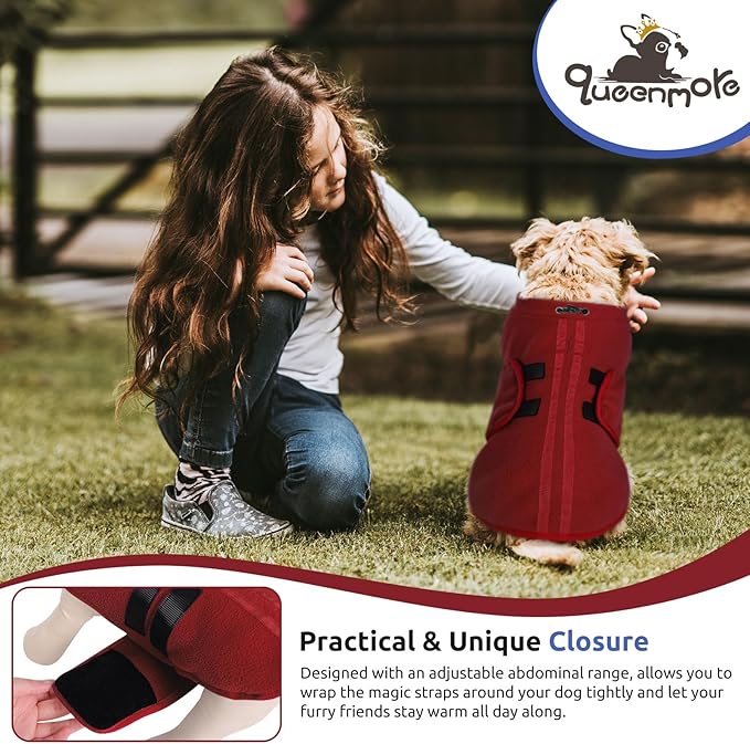 Queenmore Small Dog Sweater, Soft Fleece Vest Pullover Dog Jacket with Leash Hole, Warm Winter Dogs Clothes Cold Weather Doggy Dachshund Sweaters for Small Dogs Cats Boy or Girl (Burgundy, XS)