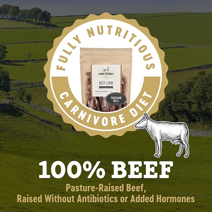 Farm Hounds - Beef Lung - Premium Natural Beef Lung Jerky for Dogs - Made from 100% Humanely Raised Cattle - Organ Treat - Great for Training & Treats - No Added Fillers - Made in USA - 2 oz - 1 Pack