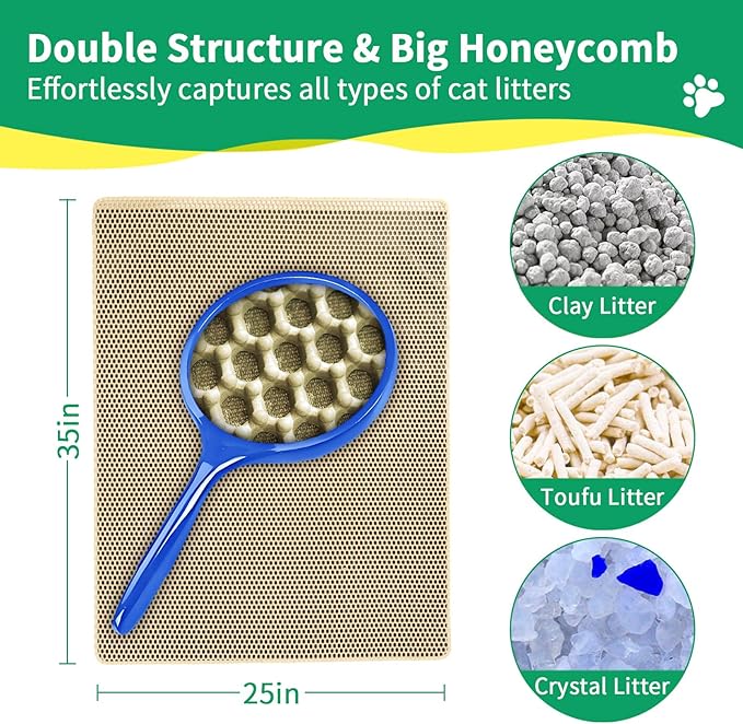 GRELY 35''X 25'' Large Litter Mat, 2 Layer Cat Litter Mat Litter Trapping Mat,Litter Box Mats for Floor, Cats Litterbox Catcher Rug for Kitty Pet, Waterproof Urine Proof,Non-Slip