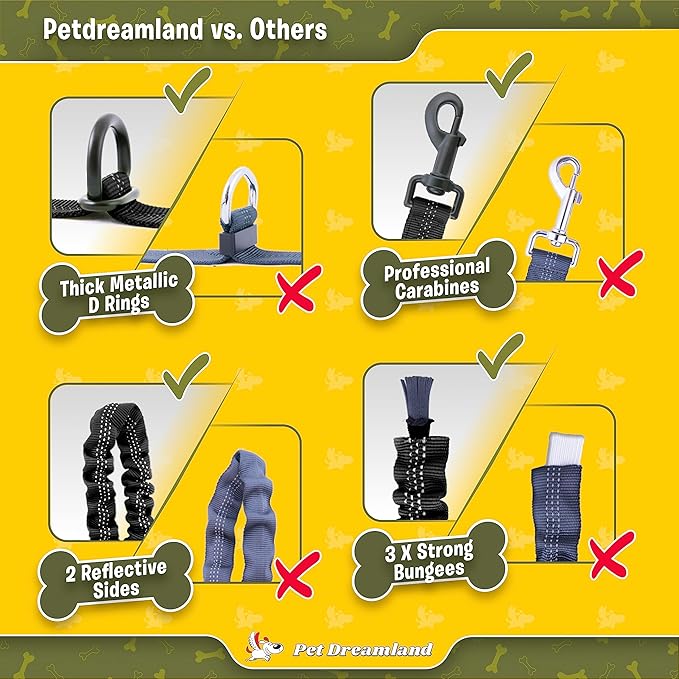 Pet Dreamland Exquisite Hands Free Dual Dog Leash for Medium Dogs. Trending Waist Leash for Walking 2 Dogs No Tangle. You Will Absolutely Love This Amazing Double Dog Gear (Dark Grey & Pink)