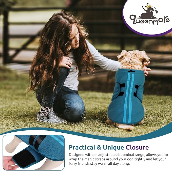 Queenmore Medium Dog Sweaters, Soft Fleece Vest Pullover Dog Jacket with Leash Hole, Warm Winter Dog Clothes Cold Weather Doggy Dachshund Sweater for Medium Dogs Cats Boy or Girl (Peacock-Blue,M)