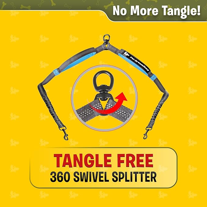 Pet Dreamland Exquisite Leash Coupler for Two Large Dogs with Tangle-Free Swivel. Dual Dog Attachment, Smooth Walks Guaranteed. You Will Absolutely Love This Amazing Gear for 2 Dogs (Grey & Blue)