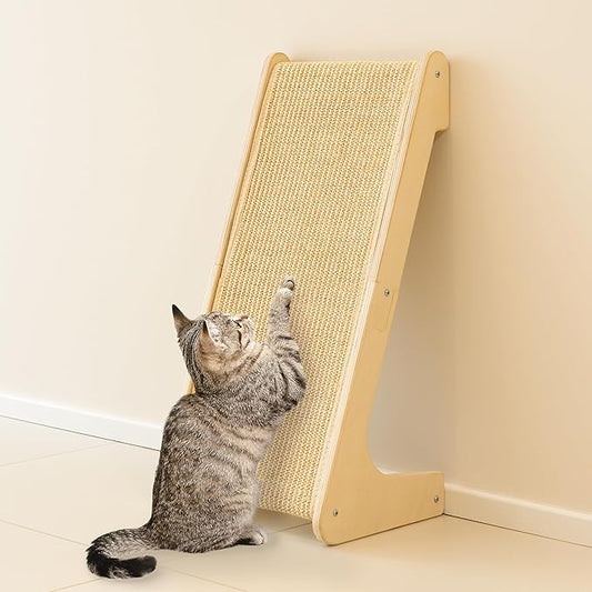 PETKARAY L Shape Cat Scratcher, Sisal Kitty Scratching Ramp, Vertical Scratch Pad for Indoor Cats, 25.2" Furniture Protector with Catnip, Classic