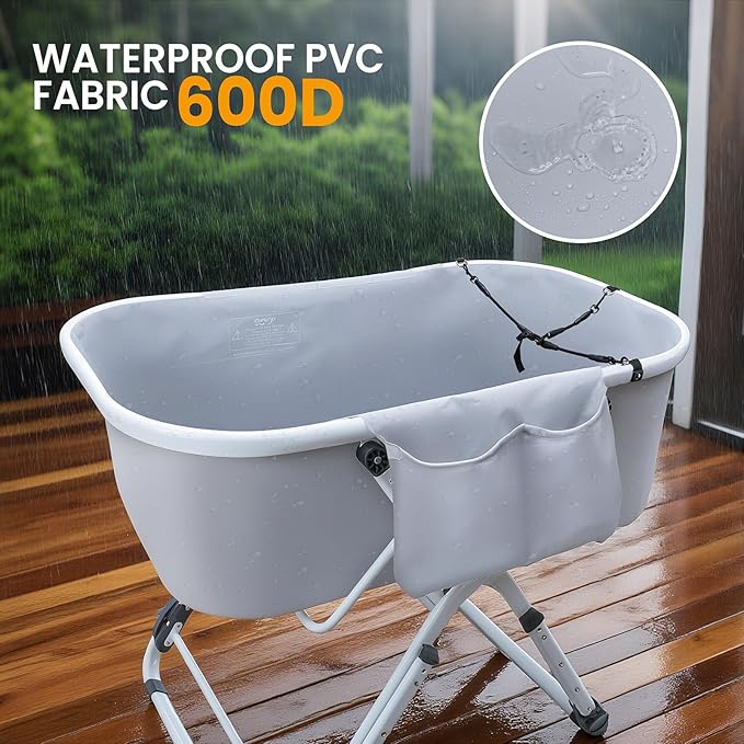 Dog Bathtub, Collapsible Dog Bath Tub with Ergonomic Design, Portable Elevated Station for Bathing & Grooming, Suitable for Cats & Small to Medium Dogs, Indoor & Outdoor, Gray