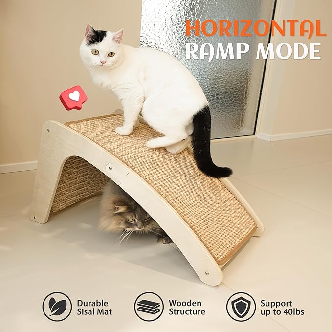 PETKARAY Cat Scratcher, Sisal Cat Scratch Pad, Curved Scratching Board for Indoor Kitty, Floor Mounted Scratcher with Mouse Toy Catnip