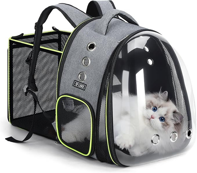Lekereise Cat Backpack Carrier, Expandable Large Space Cat Bubble Backpack for Kitty Small Dog up to 18lbs, Transparent Pet Carrier for Travel, Hiking, Walking & Outdoor, Large, Gray