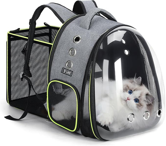 Lekereise Cat Backpack Carrier, Expandable Large Space Cat Bubble Backpack for Kitty Small Dog up to 18lbs, Transparent Pet Carrier for Travel, Hiking, Walking & Outdoor, Large, Gray
