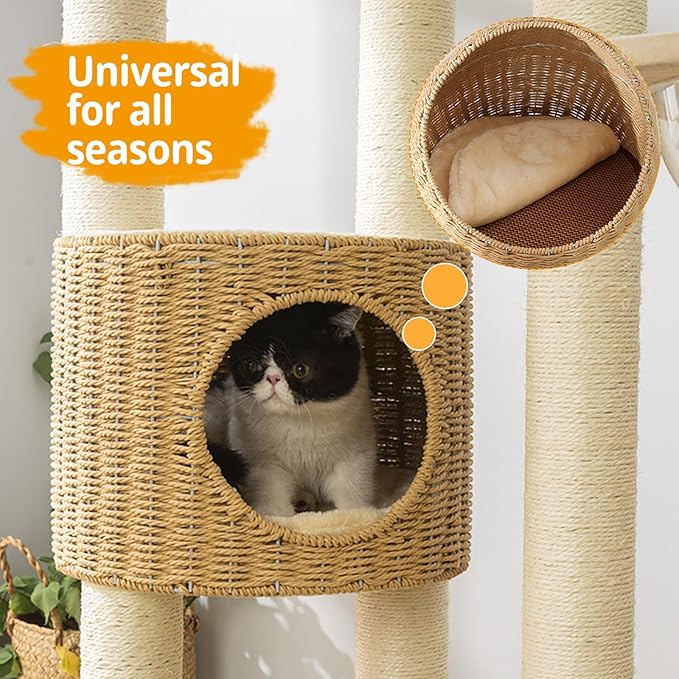2025 Modern Cat Tree Tower for Large Cats, Advanced Space Module Cat's Nest Cat Tower, Hand Woven Multilevel Huge Paws Pals, 7cm Natural Sisal Prop Wood Cat Tree, Scratching Cat Lover Gifts
