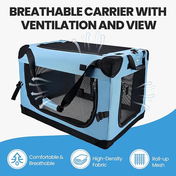 Large Cat Carrier for Car Travel, Soft Sided Collapsible Pet Carrier for Outdoor and Indoor Uses, Roomy Extra Large Cat Carrier for 2 Kittens or Puppies Up to 50lbs (Teal)