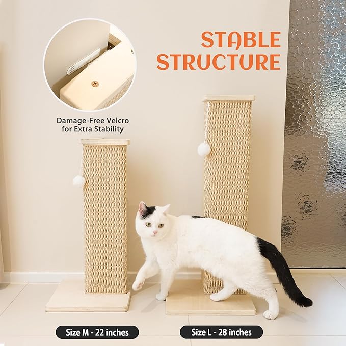 PETKARAY Couch Corner Cat Scratcher, 28'' Corner Scratching Post Cat Wall Scratcher, Sisal Scratch Pad for Sofa, Wall Furniture Protector with Toy Ball
