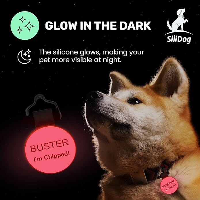 SiliDog - The Original Silicone Silent Dog Tag - Personalized Engraved Soundless Pet ID - As Seen On Shark Tank - Durable - Never Fades