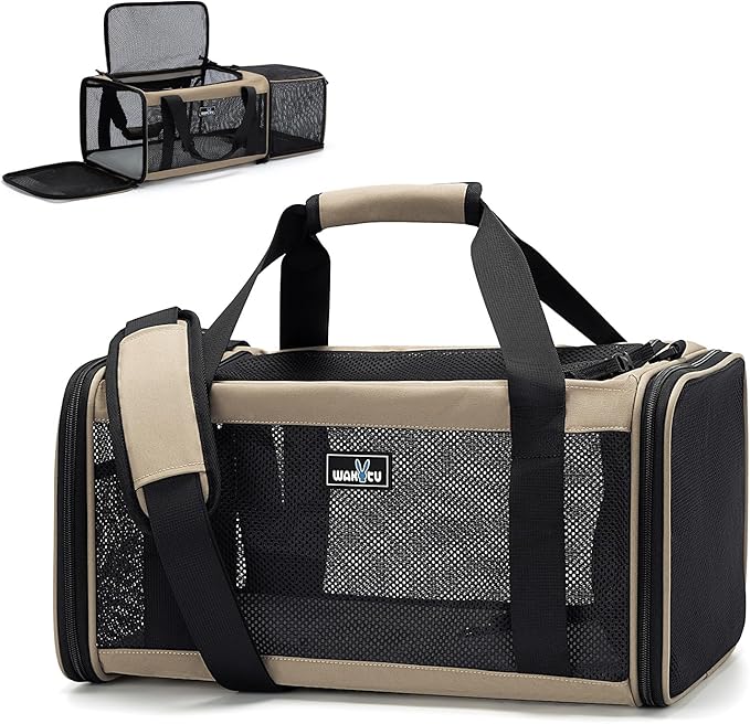 Airline Approved Expandable Pet Carrier for Small Cats, Collapsible Travel Bag with 600D Oxford, Safety Lock Zipper,S