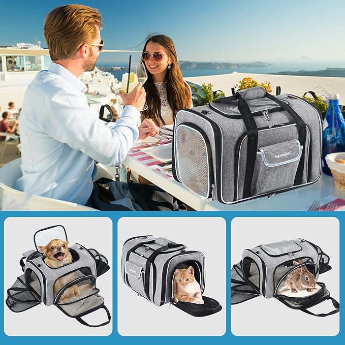 Airline Approved Cat Carrier Under Seat, 4-Way Expandable & Collapsible Soft-Sided Pet Carrier with Removable Fleece Pad - TSA Compliant for Cats, 18x11x11.5in Car & Plane Travel, Vet Visits