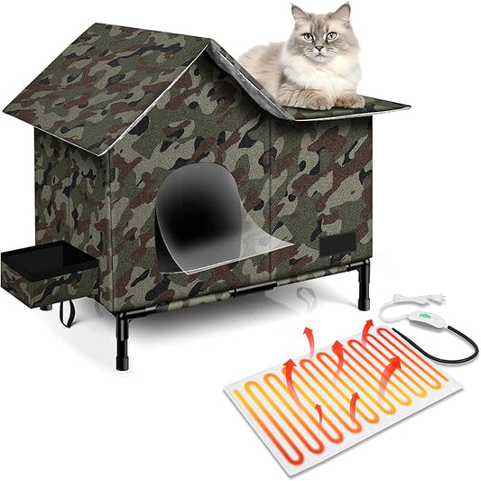 Heated Cat House,Removable Weatherproof Cat Houses for Outdoor Cats with Heating Pad (Camo, Medium)