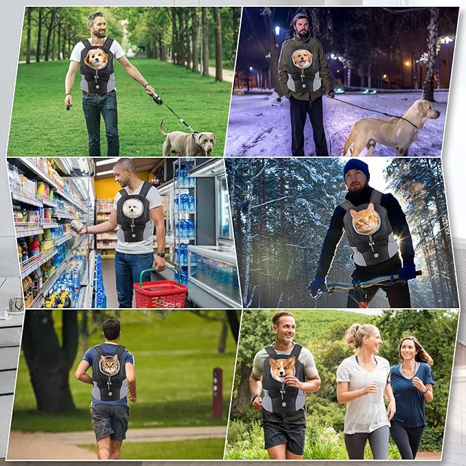 Adjustable Dog Backpack Carrier for Small Dogs, Breathable Front & Back Carry Pet Carrier with Safety Leash, Multi-Pocket Design for Hiking Travel Cycling (Medium)