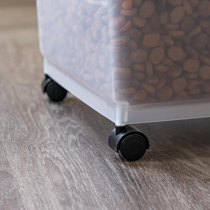 IRIS USA Airtight Dog Food Storage Container, Up to 54 lbs, Attachable Wheels, For Dog Cat Bird and Other Pet Food Storage Bin, Keep Fresh, Translucent Body, Easy Mobility, 2 Pack, Black
