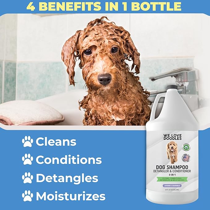 Dog Shampoo Half Gallon - Cleans, Conditions & Detangles, Goldendoodles, Poodles, & Doodle Shampoo - for Matted Pet Hair - Sensitive Skin Wash for Puppies - Made in The USA, 64OZ (Lavender)