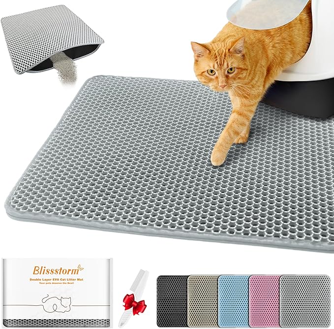 Waterproof Cat Litter Mat, Double Layer EVA, Odor-Free Large Grid, Urine Proof, Easy Cleanup (Gray, 18 x 24)
