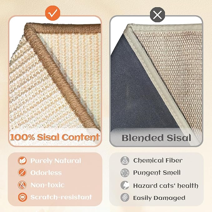 CHEERHOME PETS Sisal Cat Scratcher for Indoor Cats Scratching Pad Vertical Cat Scratcher L Shape Cat Scratching Board Cats Scratch Post Solid Wooden Cat Furniture(Large)
