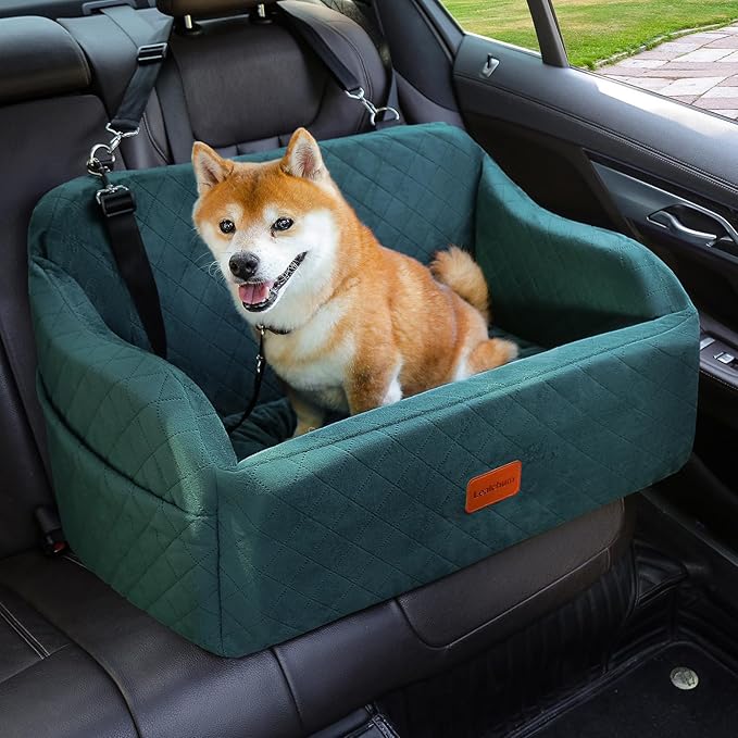 Dog Car Seat for Medium/Large Dogs,2 Clip-On Safety Leashs for 2 Small Dogs,Removable and Washable Comfy Pet Car Seat,Easy to Install and Clean (Green, Large)