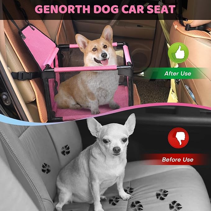 Dog Car Seats for Small and Medium Dogs,Portable Puppy/Pet Car Booster Seat with Clip-On Leash and Mesh Window for Pet Up to 20 lbs