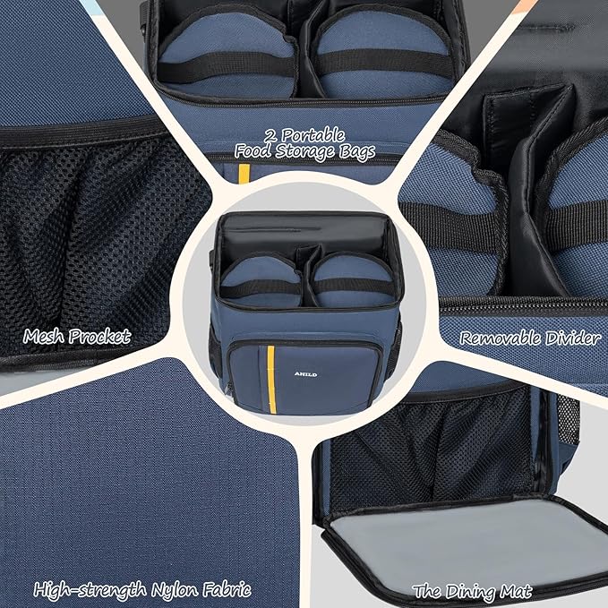 ANILD Dog Travel Backpack - Airline Approved Double-layer Pet Travel Bag Accessories with 2 Food Storage Bag and 2 Foldable Silicone Bowls for Hiking & Camping