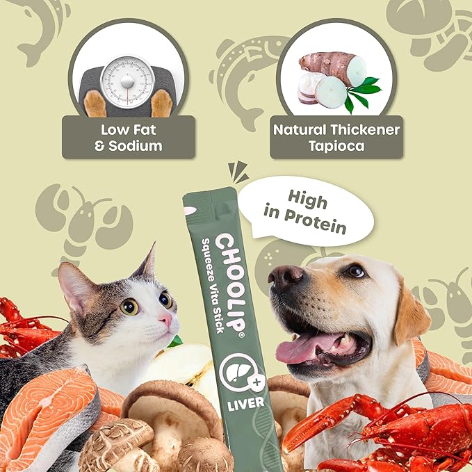 Choolip Squeeze Vita Stick Lickable Cat and Dog Treats, 49-Count Liver Support Variety Pack, Chicken and Tuna with Milk Thistle, CoQ10 and Vitamin E