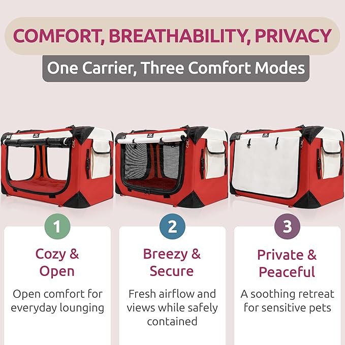 Cat & Dog Pet Carrier, Soft-Sided, Large 24"x16"x16", Fits Large Cat, 2 Cats, or Medium Dog Comfortably, Great for Travel & Vet Visits, Privacy Windows, Removable Bed, Locking Zippers, Foldable