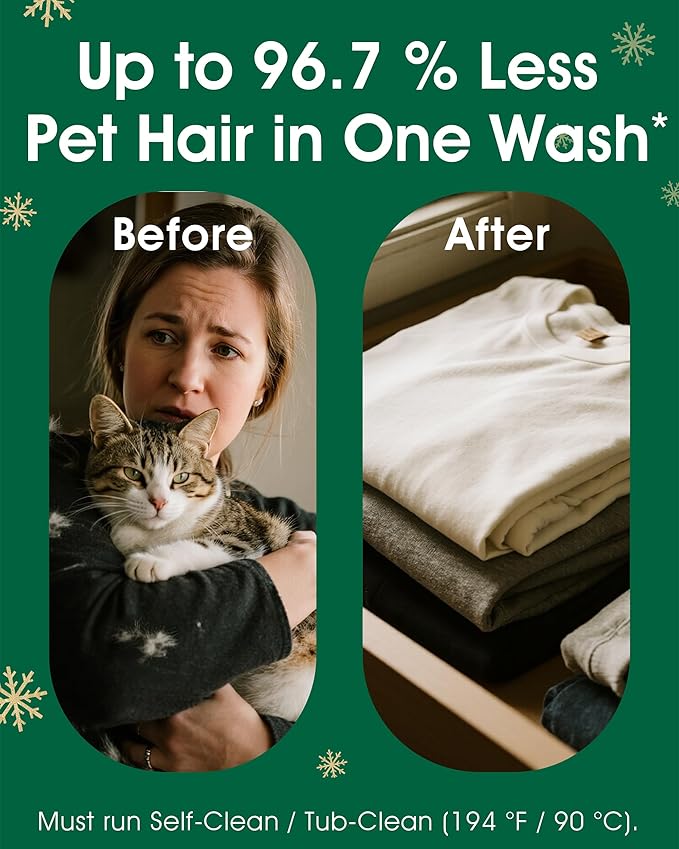 Pet Hair Remover for Laundry - Dog & Cat, 96.7% Hair Dissolution, Detergent + Stain Remover, 6-Month Supply, HE/Top/Front-Load Compatible, Removes Residue & Odors, Septic Safe