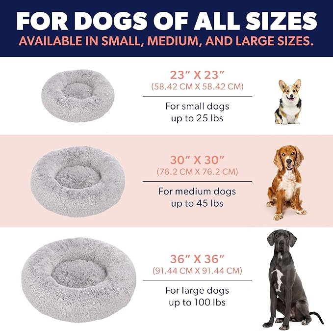 Active Pets Calming Plush Dog Bed Donut Joint Support Anxiety Relief Washable Pet Bed with Removable Cover for Dogs Cats, Large 36", Beige