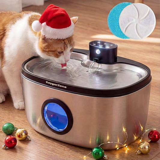Wireless Cat Water Fountain: 5L Stainless Steel Pet Water Fountain for Cats & Dogs, Automatic Battery Operated Water Dispenser, Ultra-Quiet Indoor Fountain with Filter