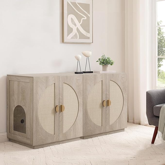 unipaws Cat Litter Box Enclosure with Shelves, Tall Hidden Litter Box Cover for Tall or Top Entry Litter Box, Kitty Enclosed Litter Box Cabinet, Cat Box Furniture, Grey