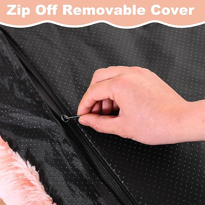 Bedfolks Waterproof Dog Crate Bed with Removable Washable Cover, Plush Faux Fur Pad, Extra Large, Fluffy Kennel Bed, 41"x27", Pink