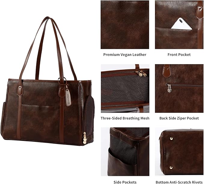 Stylish Dog Purse Carrier, Leather Pet Carrier Bag for Small Dogs Cats Puppy, Airline Approved Soft-Sided Carrier Coffee