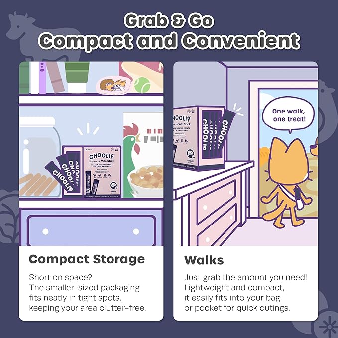 Choolip Squeeze Vita Stick Lickable Cat and Dog Treats, 49-Count Brain Support Variety Pack, Chicken and Tuna with DHA, CoQ10 and Vitamin E