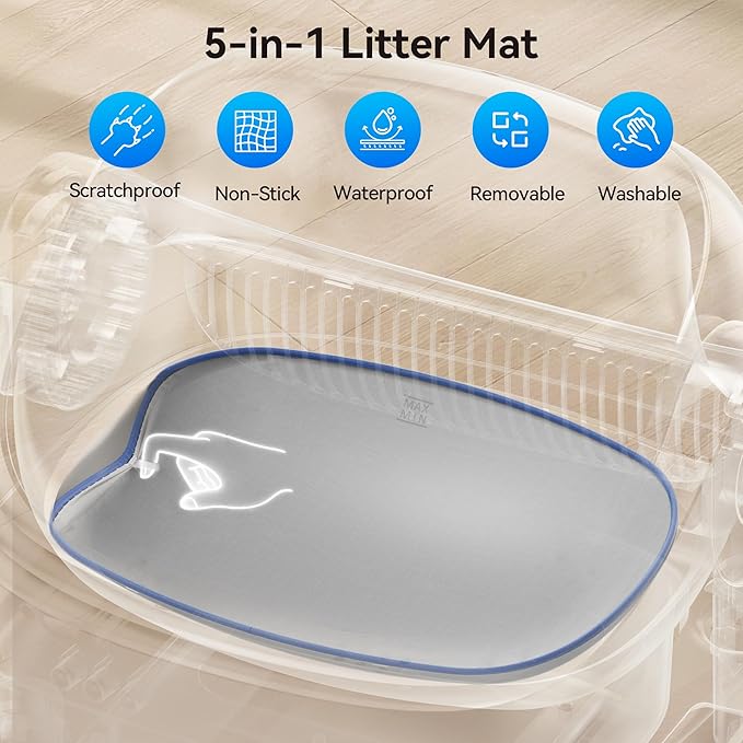 Thereye Self Cleaning Cat Litter Box, Open-Top Automatic Litter Box with APP Control, Safety Sensor and 10L Large Waste Bin, Smart Kitty Litter Boxes with Trash Bags and Mat for Multiple Cats