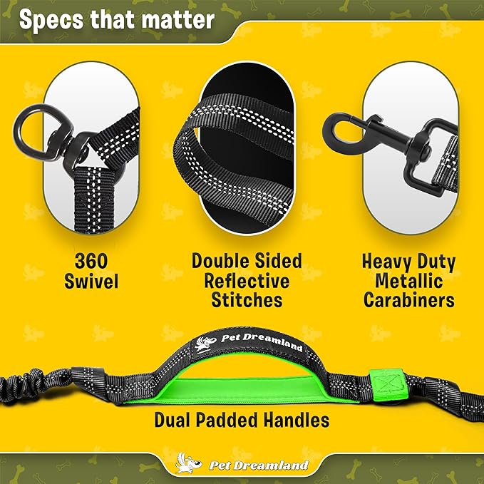 Pet Dreamland Exquisite Double Dog Coupler No Tangle Swivel for Two Large Dogs. Premium Quality Attachment for Easy Dog Walking. You Will Absolutely Love This Amazing Gear (Black & Green)