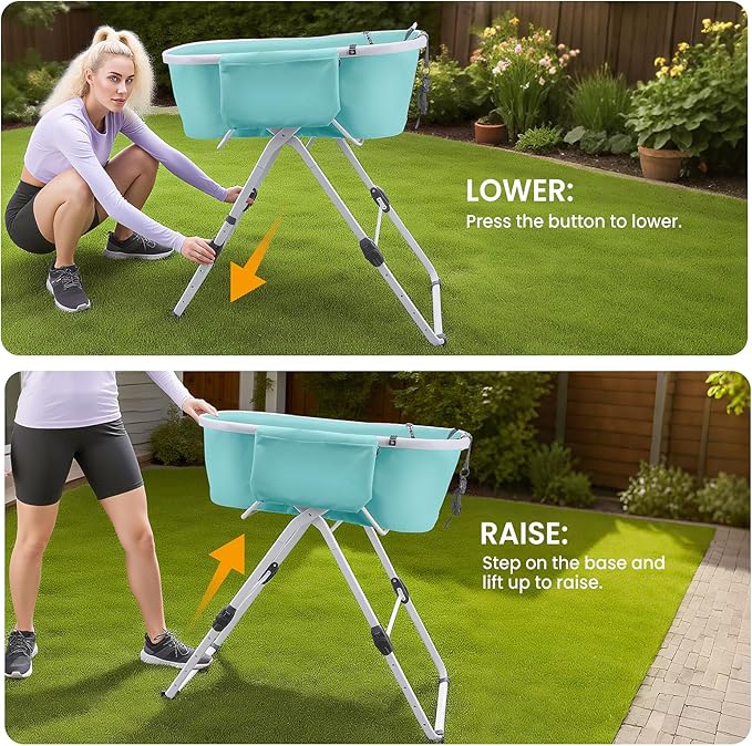 Dog Bathtub, Portable & Elevated Dog Bath Tub with Adjustable Height, Foldable Design for Easy Storage, Ideal for Small to Large Dogs, Indoor & Outdoor Use, Green