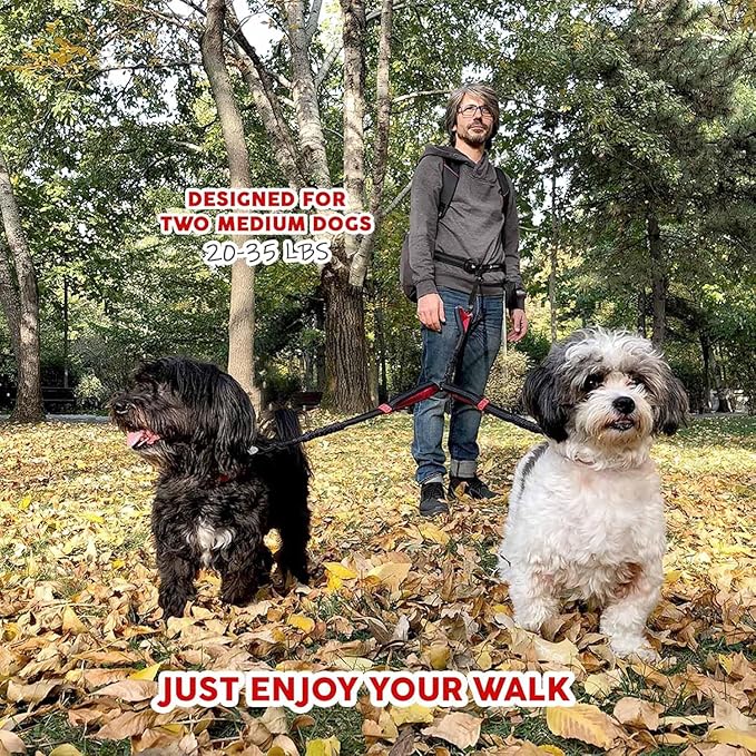 Pet Dreamland Exquisite Dual Dog Leash Coupler No Tangle Swivel. Premium Quality & Perfect for Walking Two Medium Dogs. You Will Absolutely Love This Amazing Double Attachment (Black & Red)