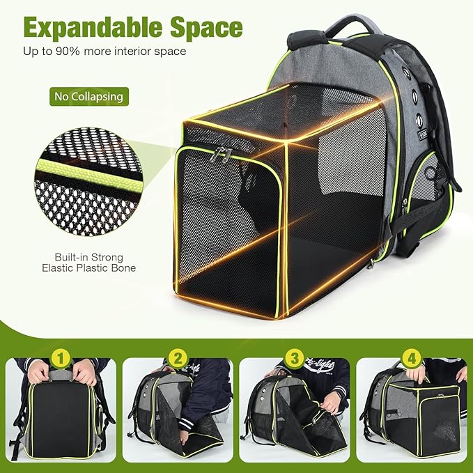 Lekereise Cat Backpack Carrier, Expandable Large Space Cat Bubble Backpack for Kitty Small Dog up to 18lbs, Transparent Pet Carrier for Travel, Hiking, Walking & Outdoor, Large, Gray