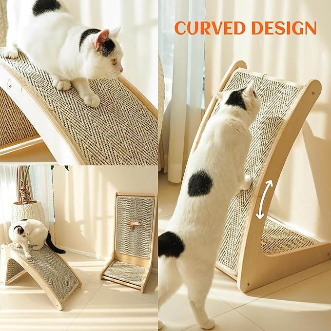 PETKARAY Cat Scratcher, Sisal Cat Scratch Pad, Curved Scratching Board for Indoor Kitty, Floor Mounted Scratcher with Mouse Toy Catnip
