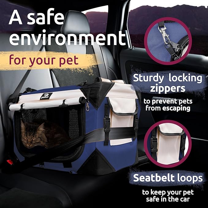 Cat & Dog Pet Carrier, Soft-Sided, Large 24"x16"x16", Fits Large Cat, 2 Cats, or Medium Dog Comfortably, Great for Travel & Vet Visits, Privacy Windows, Removable Bed, Locking Zippers, Foldable