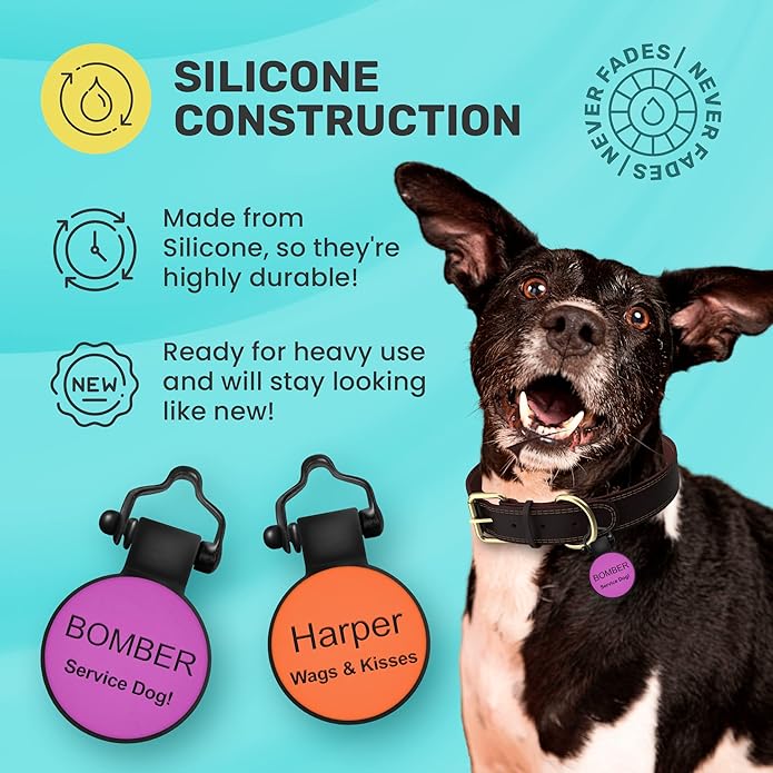 SiliDog - The Original Silicone Silent Dog Tag - Personalized Engraved Soundless Pet ID - As Seen On Shark Tank - Durable - Never Fades