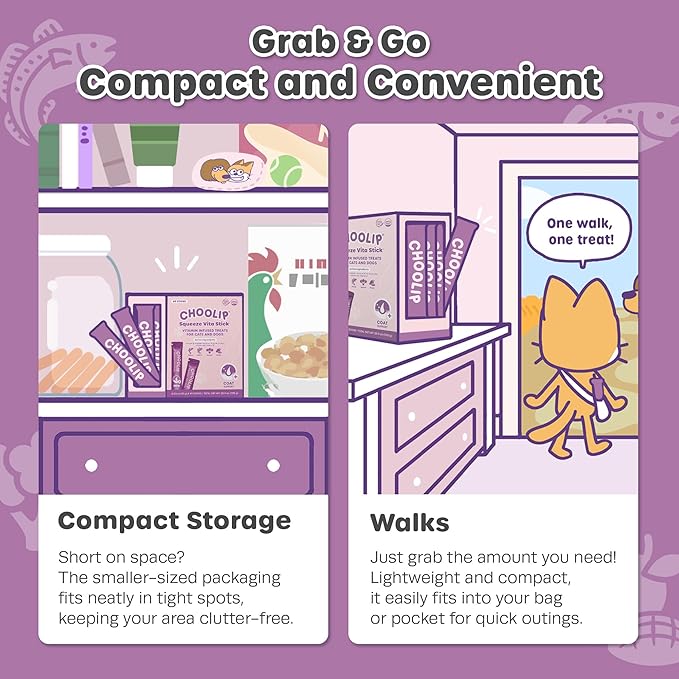 Choolip Squeeze Vita Stick Lickable Cat and Dog Treats, 49-Count Skin and Coat Variety Pack, Salmon and Pollack with Omega-3, Biotin and Vitamin E