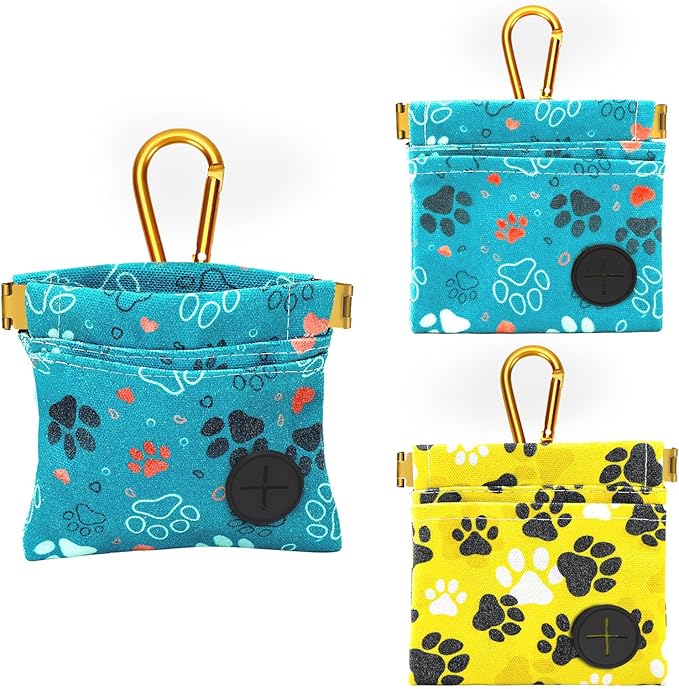 2 Pack Dog Treat Pouch， Portable Puppy Dog Training Treat Bag for pet Training Hand Free Dog Walking BagAuto Closing Pet Feed Snack Reward for Puppy Travel or Outdoor