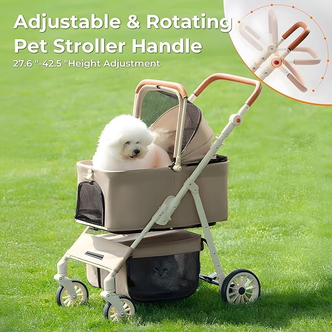3 in 1 Pet Stroller with Removable Carrier, Foldable Pet Carrier for Small/Medium Dogs and Cats Up to 55 Lbs, 4 Wheels, Car Seat, One Click Folding Stroller for Travel & Outdoor