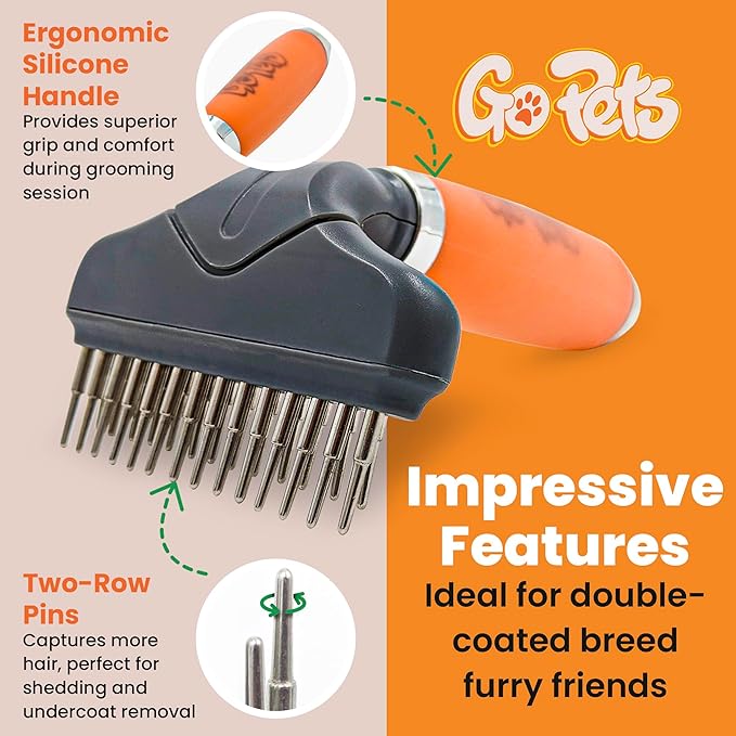 GoPets Dematting Comb & Undercoat Rake Bundle, Double-Sided Deshedding Brush for Dogs & Cats, Grooming Tool for Long Haired Pets, Mat Remover & Detangler for Thick Coats, Reduces Shedding & Breakage