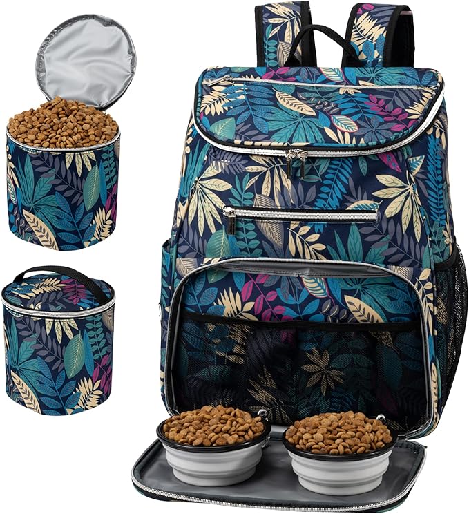 BAGLHER Dog Travel Bag Backpack, Airline Approved Pet Supplies Backpack, Dog Travel Bag with 2 Silicone Collapsible Bowls and 2 Food Baskets Hawaii